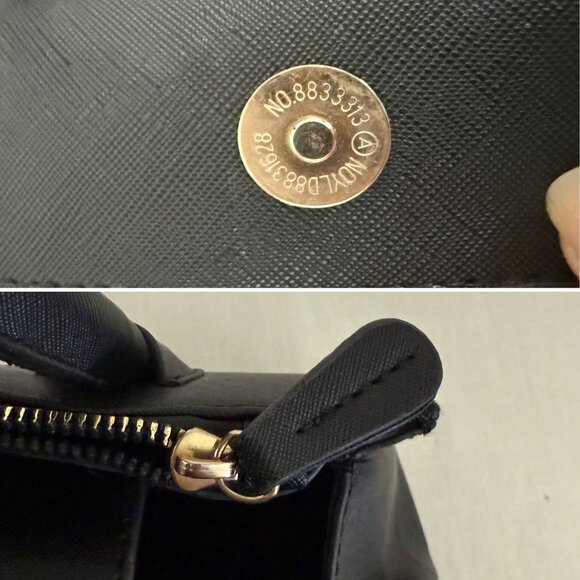 Chic Black Mini Satchel Purse Gold Medallion Faux Leather Handbag - Picture 4 of 9